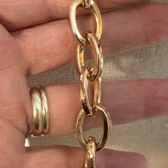 Gold Tone Hammered Crescent Bib Statement 15”L Necklace UNISEX - Picture 6 of 10